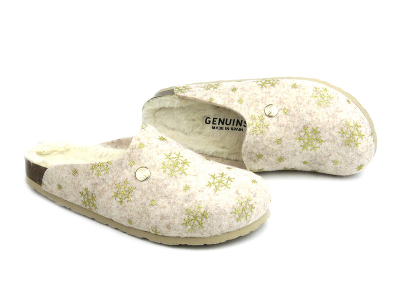 Teplé dámské pantofle s kožíškem uvnitř - GENUINS G104475, béžové a zlaté