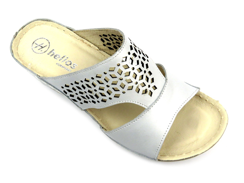 Dámské kožené žabky s ozdobným klínkem - HELIOS Komfort 269, šedá