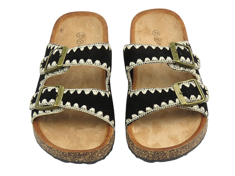 Dámské pantofle s přezkami černé Potocki 25-17302