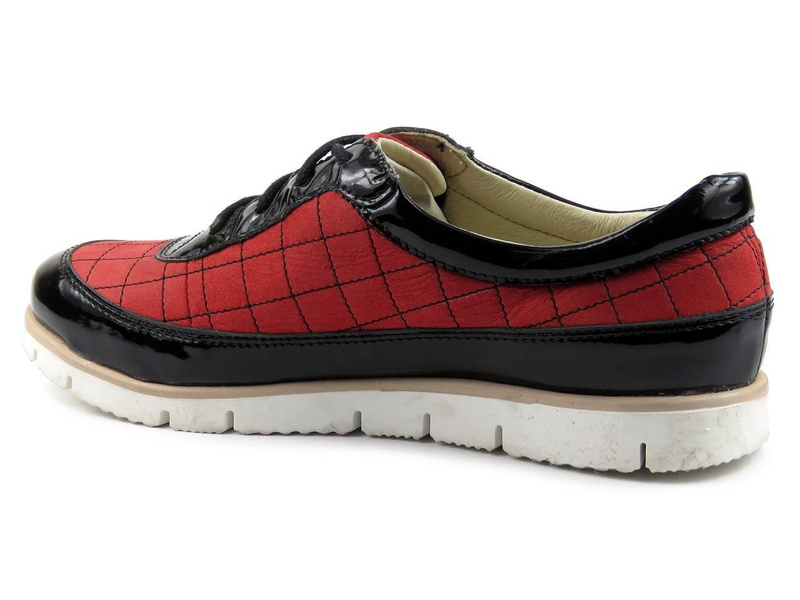 Dámská kožená obuv s kostkovaným vzorem - HELIOS Komfort 307, červená