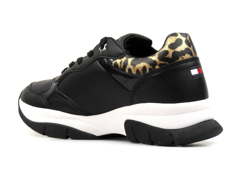 Sportovní boty, dámské tenisky - TOMMY HILFIGER T3A4-31173-1242999, černé s leopardím potiskem