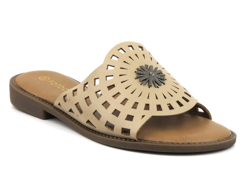 Dámské prolamované pantofle - Potocki 23-21040, béžové