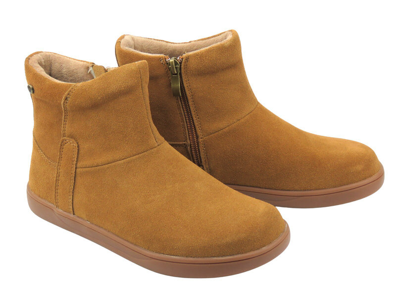 Dámské minimalistické kožené barefoot kotníkové boty – Vinceza 79666, barva camel