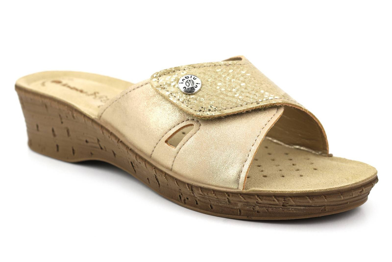 Dámské žabky s nastavitelným svrškem - Inblu 26-79, béžová a zlatá