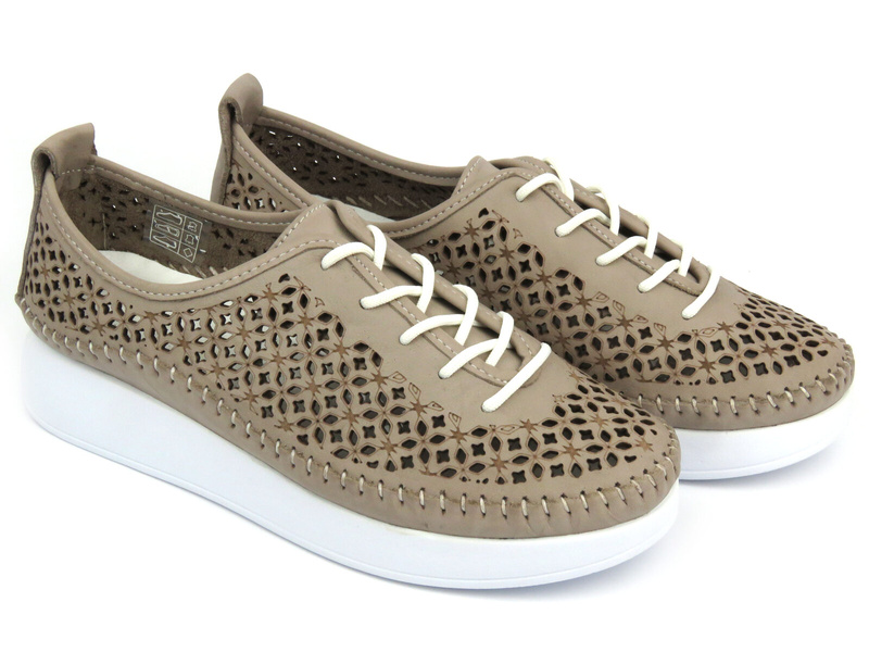 Skórzane półbuty damskie - HELIOS Komfort 791, jasnoszare