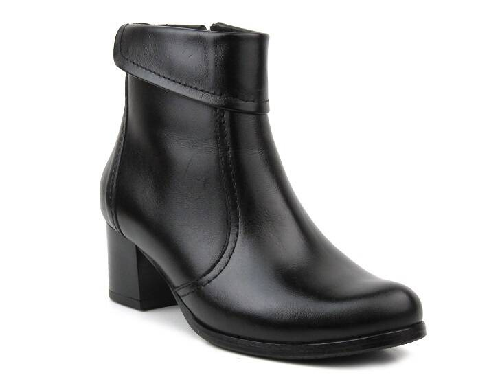 Kozačky na stabilním podpatku z přírodní kůže - AGXBUT 534, černá