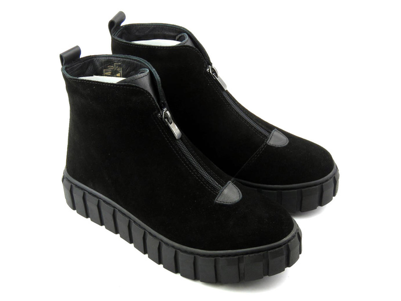 Semišové ploché kotníkové boty se zipem - VENEZIA 0226657, černé