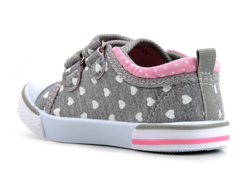 Dětské tenisky na suchý zip - American Club TEN 67/22(23) 68/22(23), šedé se srdíčky