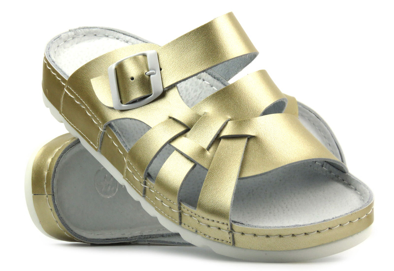 Pohodlné dámské kožené žabky - Helios Comfort 121, zlaté