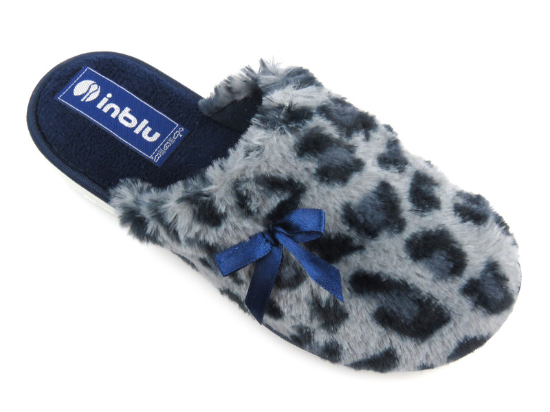 Dámské kožešinové pantofle s leopardím potiskem - INBLU LB-94, modré