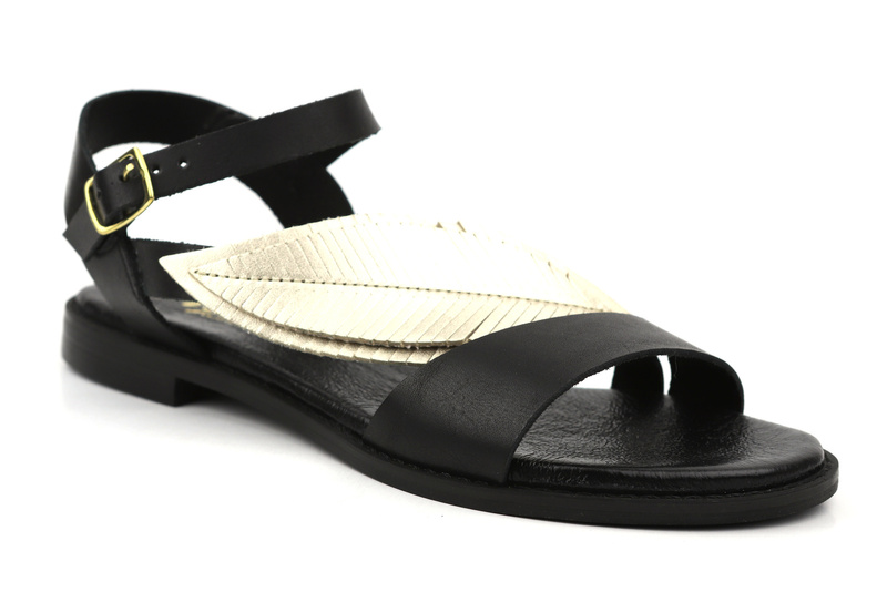 Dámské sandály s ozdobným listem - Agxbut 806, černé