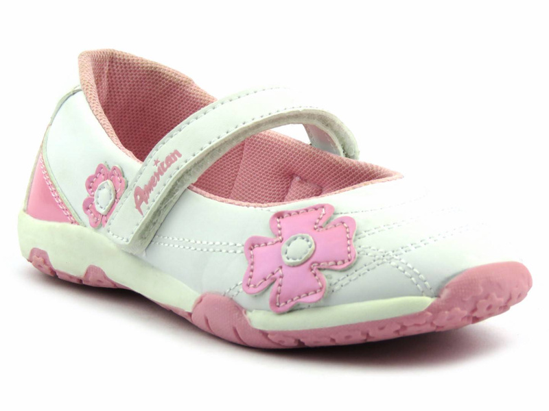 Dětské boty, dívčí baleríny American Club A39010, bílé s růžovou