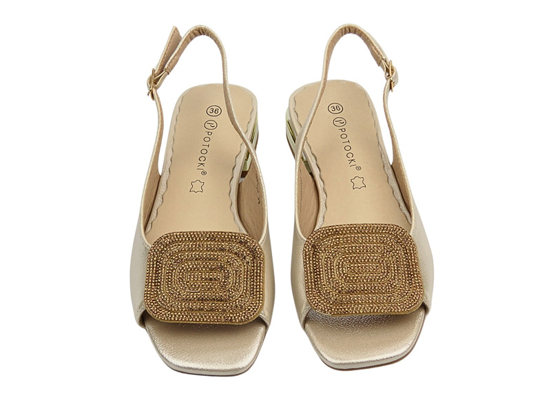 Dámské sandály na nízkém podpatku, zlaté – Potocki 25-43314
