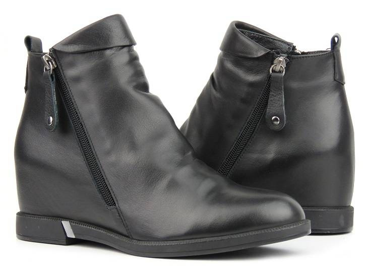 Kožené dámské kozačky na klínku - Venezia 3534 R001, černé