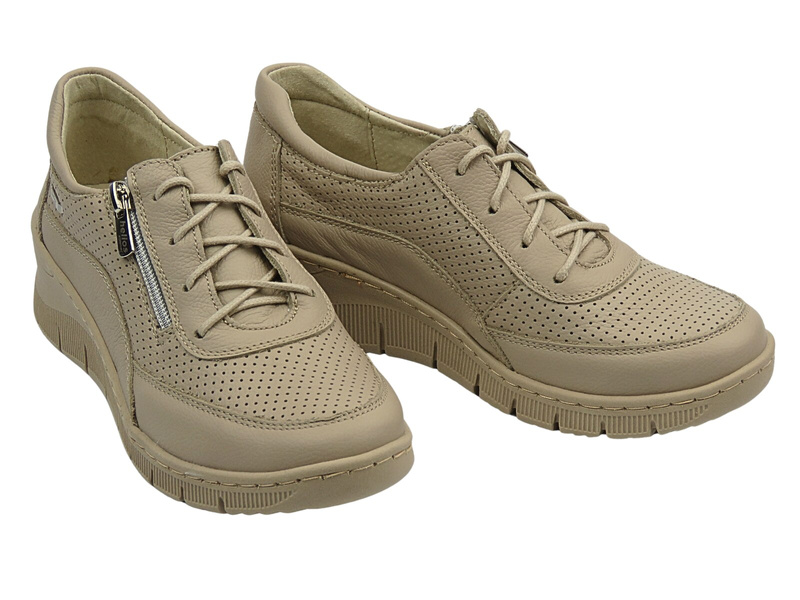 Kožené polobotky, dámské tenisky – Helios 427, ecru