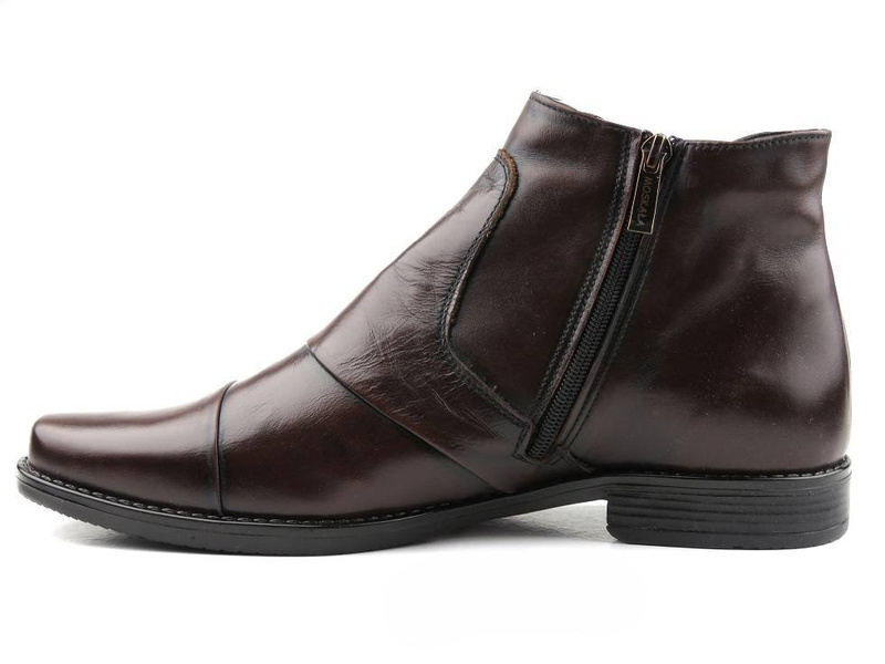 Kožené kozačky, pánské chelsea se zateplením Moskała 405, hnědé