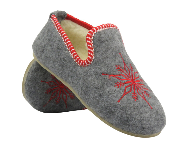 Dámské zimní pantofle s vlnou - Pawlikowski 082, šedo-červené, nazouvací