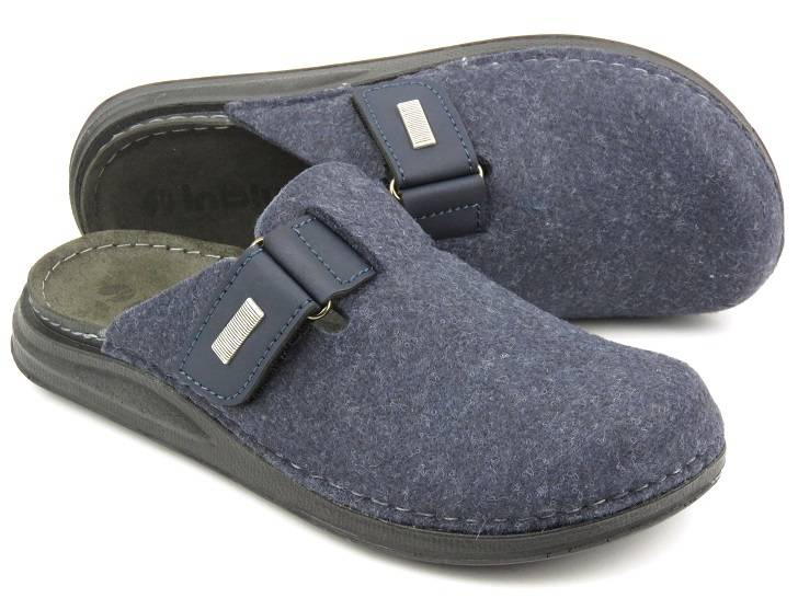 Pánské plstěné pantofle s koženou vsadkou - INBLU VE-02, tmavě modrá