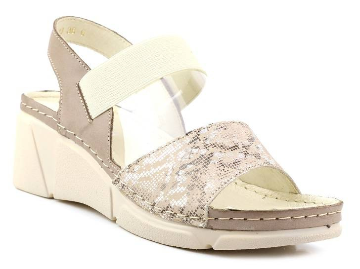 Kožené dámské sandály na klínku - HELIOS Komfort 118, ecru