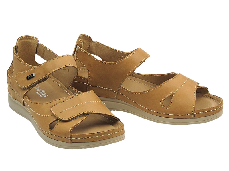 Kožené dámské sandály na platformě – HELIOS Komfort 139, světle hnědé