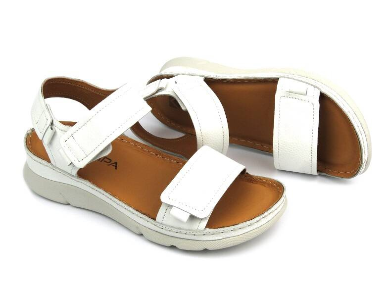 Pohodlné dámské kožené sandály - Kampa K828. 444, bílé