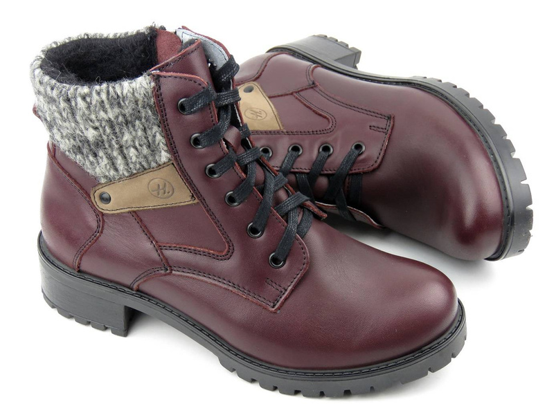 Pevné dámské kozačky se svetrem - Helios Komfort 565, třešeň