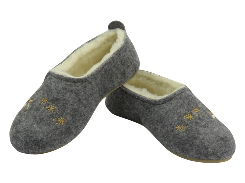 Dámské zimní vlněné pantofle - Pawlikowski 080, šedo-zlaté