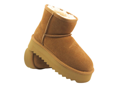 Dámské kožené sněhule na platformě Sokolski Z24-531 Camel Slip-on