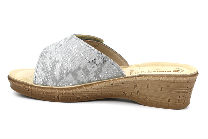 Dámské žabky na suchý zip - INBLU 26-79, stříbrné