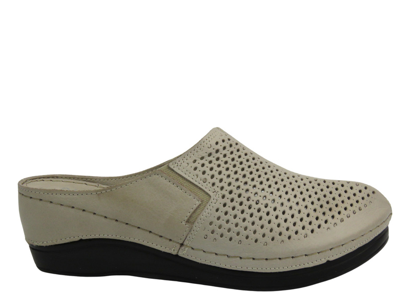 Kožené dámské žabky na klínu – Nika Komfort H-164, šedé, nazouvací