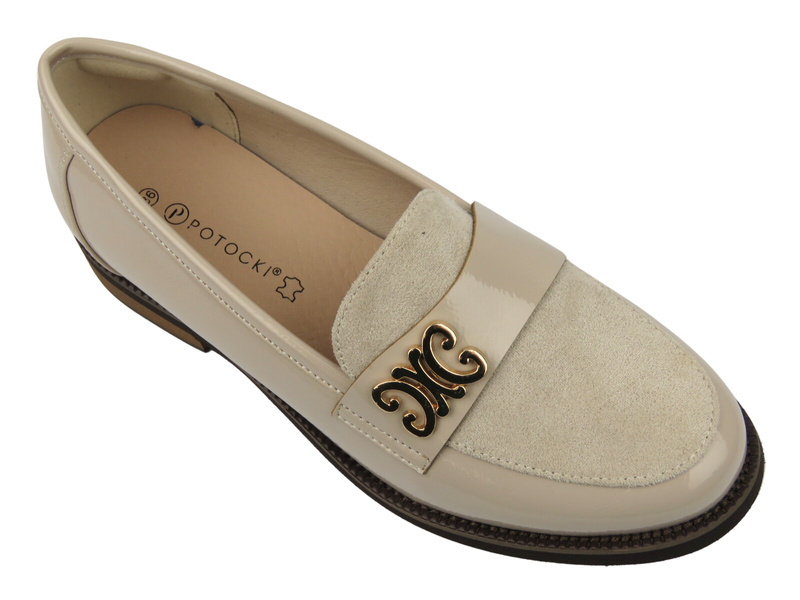 Elegantní dámské polobotky, mokasíny – Potocki 25-12570, béžové
