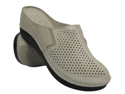Kožené dámské žabky na klínu – Nika Komfort H-164, šedé, nazouvací