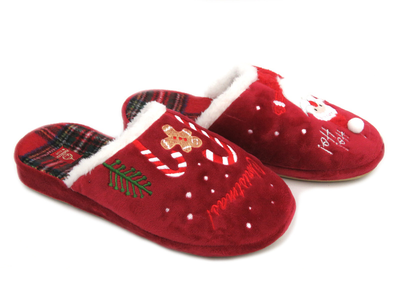 Teplé, vánoční dámské pantofle - American Club SL12/23, červené