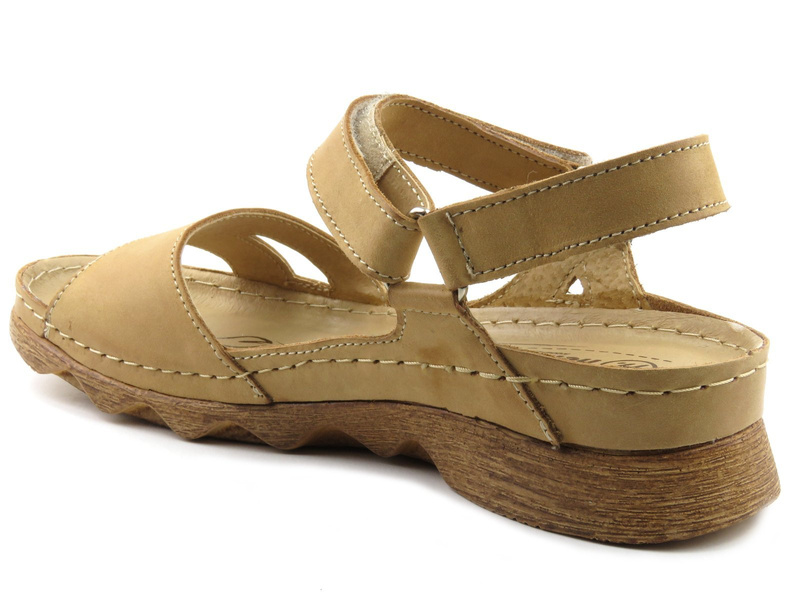 Dámské kožené sandály na platformě - HELIOS Komfort 248, světle hnědé