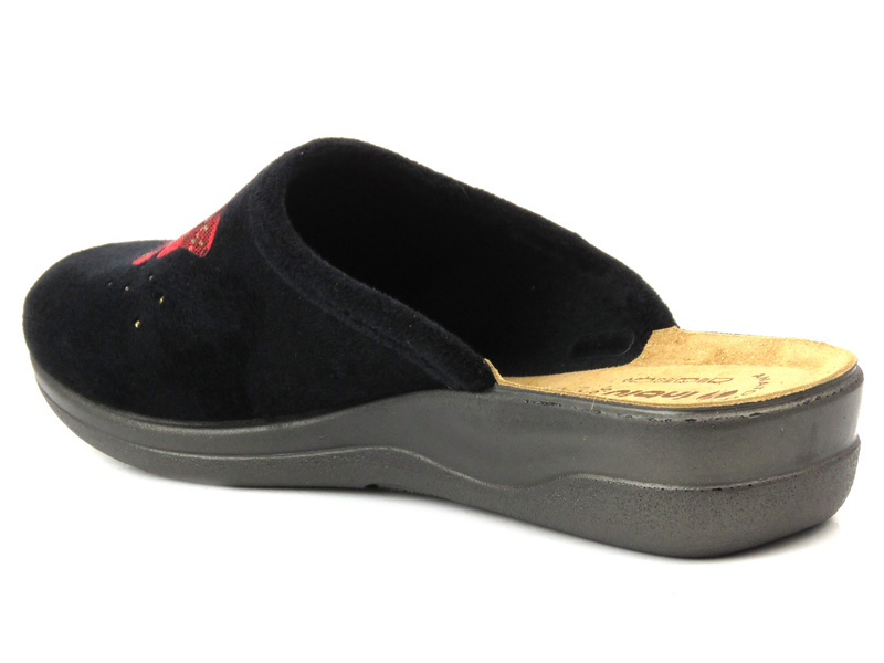 Dámské pantofle s koženou vsadkou - INBLU CF-44, černé s motýlkem