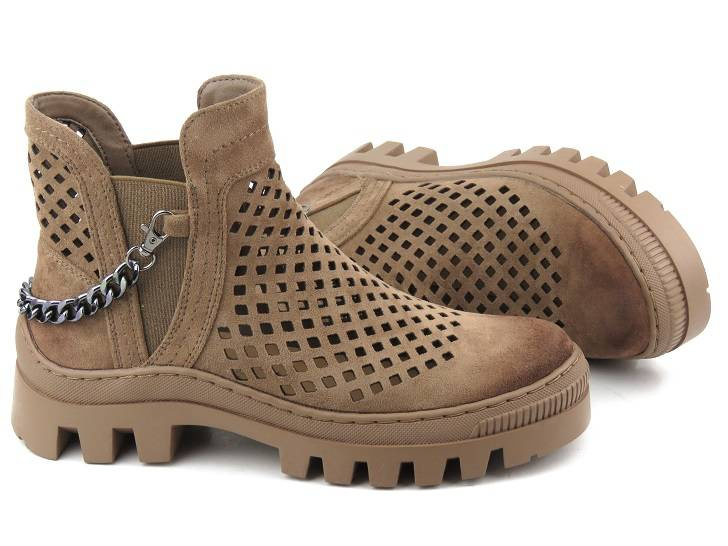 Dámské jarní, prolamované pracovní boty - Potocki 23-12028BR, hnědé