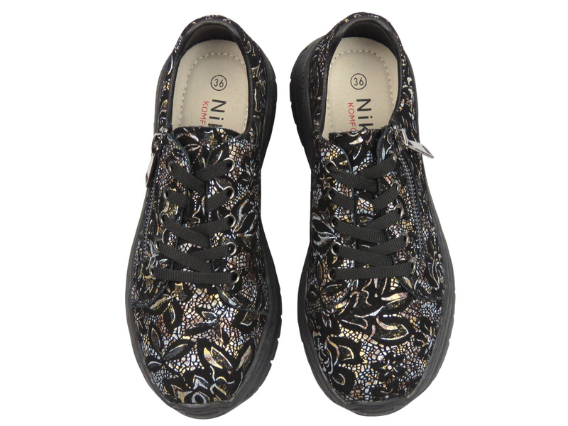 Dámské kožené polobotky černo-zlaté Nika Komfort H-233