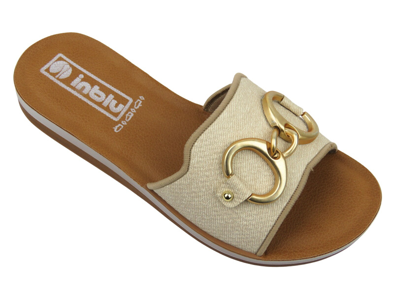 Dámské žabky se zlatým zdobením - INBLU ZO-09 béžová