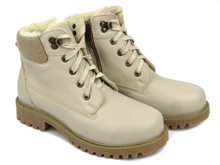 Kožené boty, dámské sněhule s vlnou - HELIOS Komfort 555, světle béžová