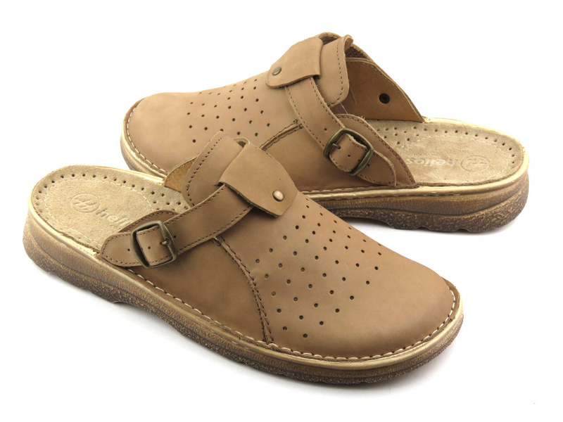 Pánské kožené žabky s přezkou - HELIOS Komfort 812, béžová