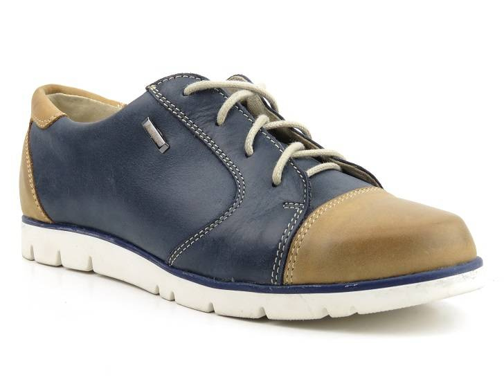 Dámské kožené, šněrovací boty - Helios Komfort 437, tmavě modrá