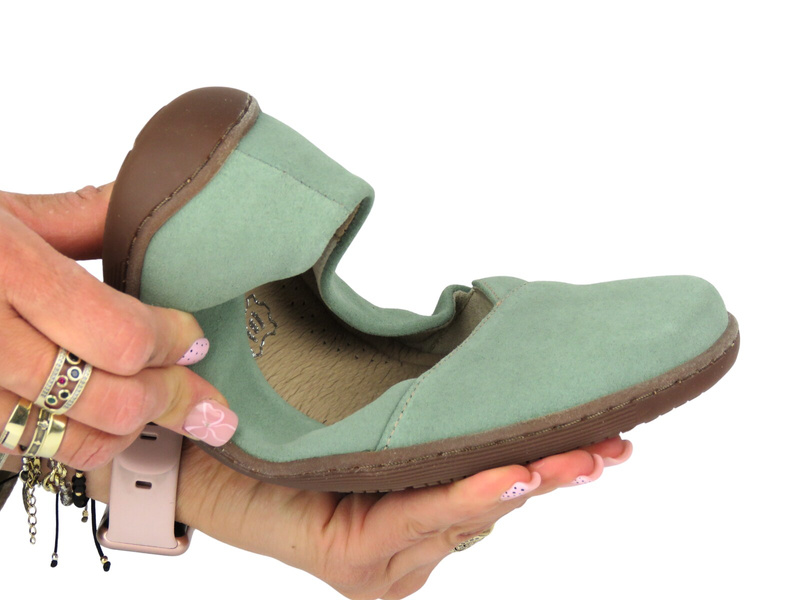 Barefoot kožené minimalistické dámské polobotky s rozšířenou šířkou H - Nika Komfort 1451 zelené
