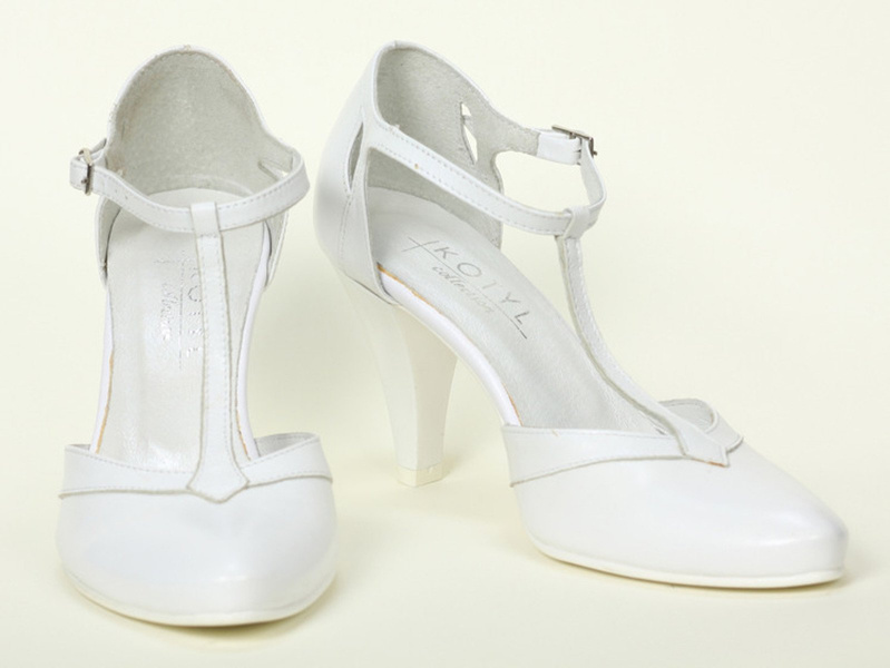 Kožené svatební lodičky s páskem na kotník - Kotyl 148, bílá, II