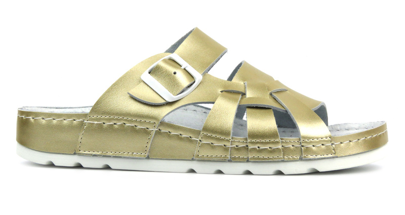 Pohodlné dámské kožené žabky - Helios Comfort 121, zlaté