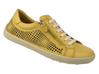 Dámské minimalistické kožené nízké boty Barefoot s extra šířkou H - Nika Komfort 26051, Žlutá