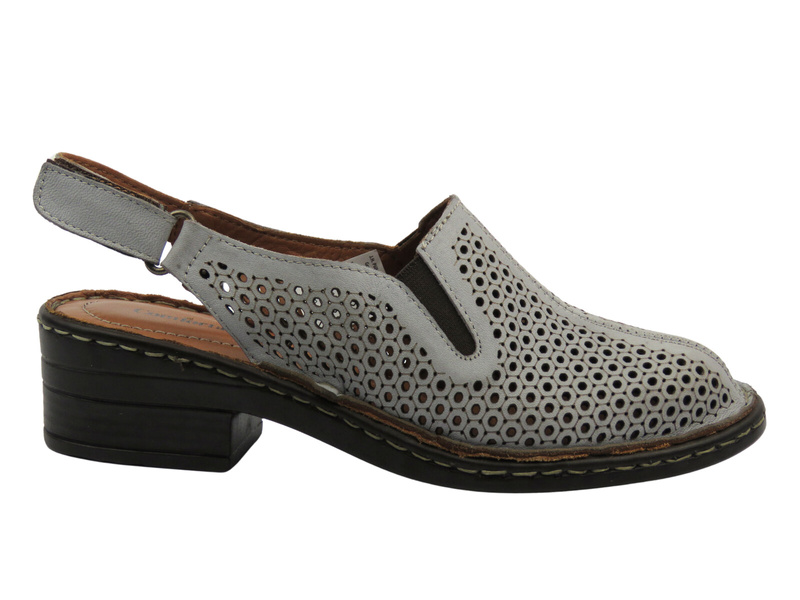 Dámské kožené sandály na podpatku - Comfortabel 720035-09, šedé