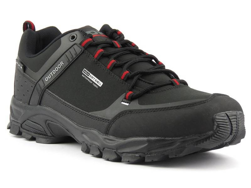 Nízké pánské trekingové kalhoty z materiálu SOFTSHELL - DK 1096, černá s červenou