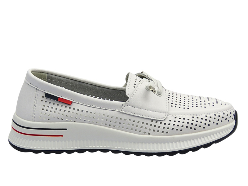 Dámské kožené polobotky s perforací bílé Nika Komfort H-647