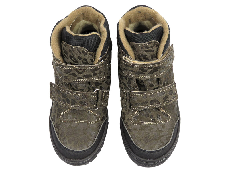 Dětské kožené kotníkové boty Jamet 399, zelené s leopardím vzorem