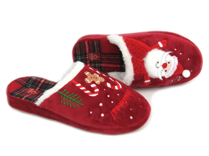 Teplé, vánoční dámské pantofle - American Club SL12/23, červené
